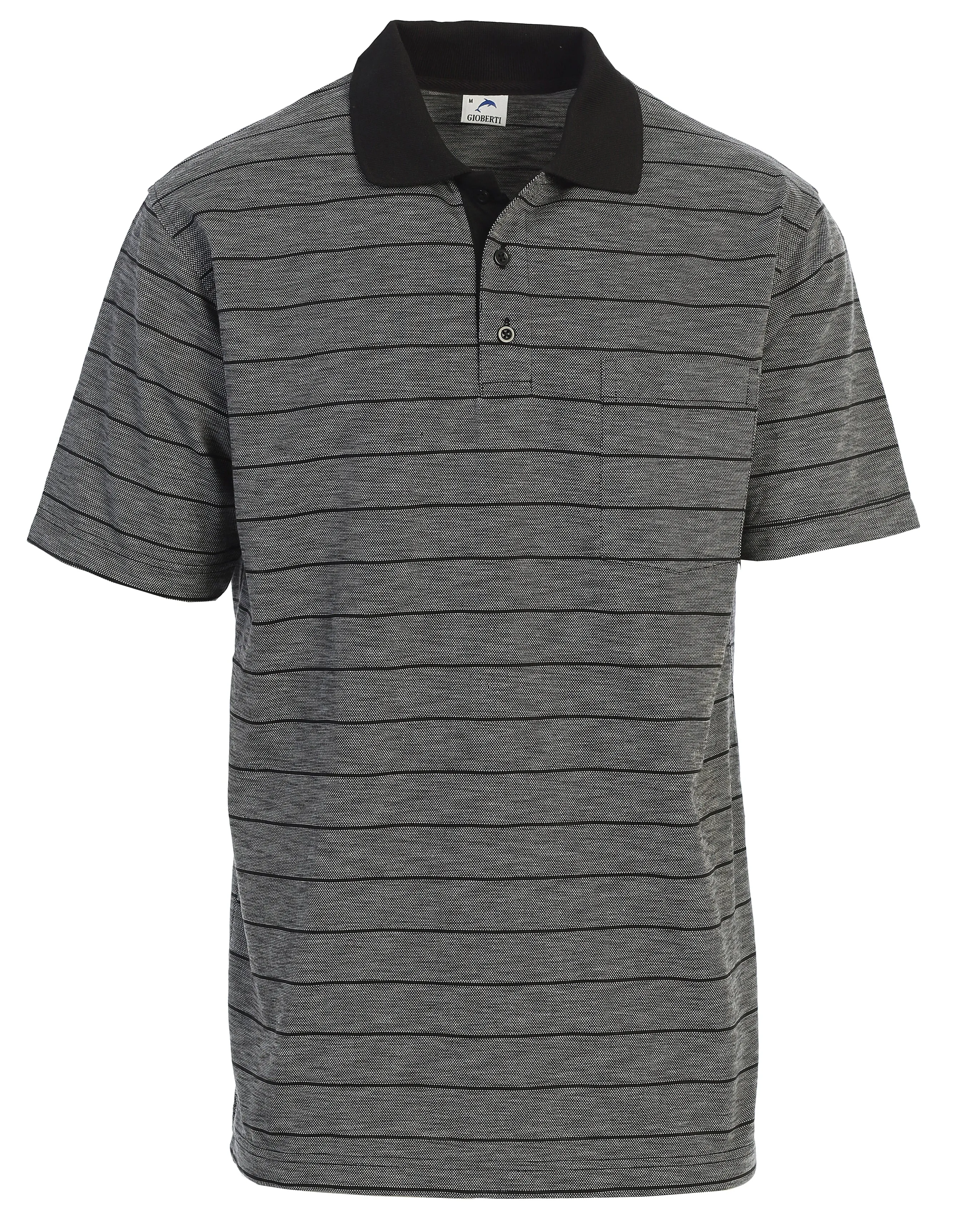 Mens Regular Fit Striped Short Sleeve Polo Shirt with Pocket Stylish Top