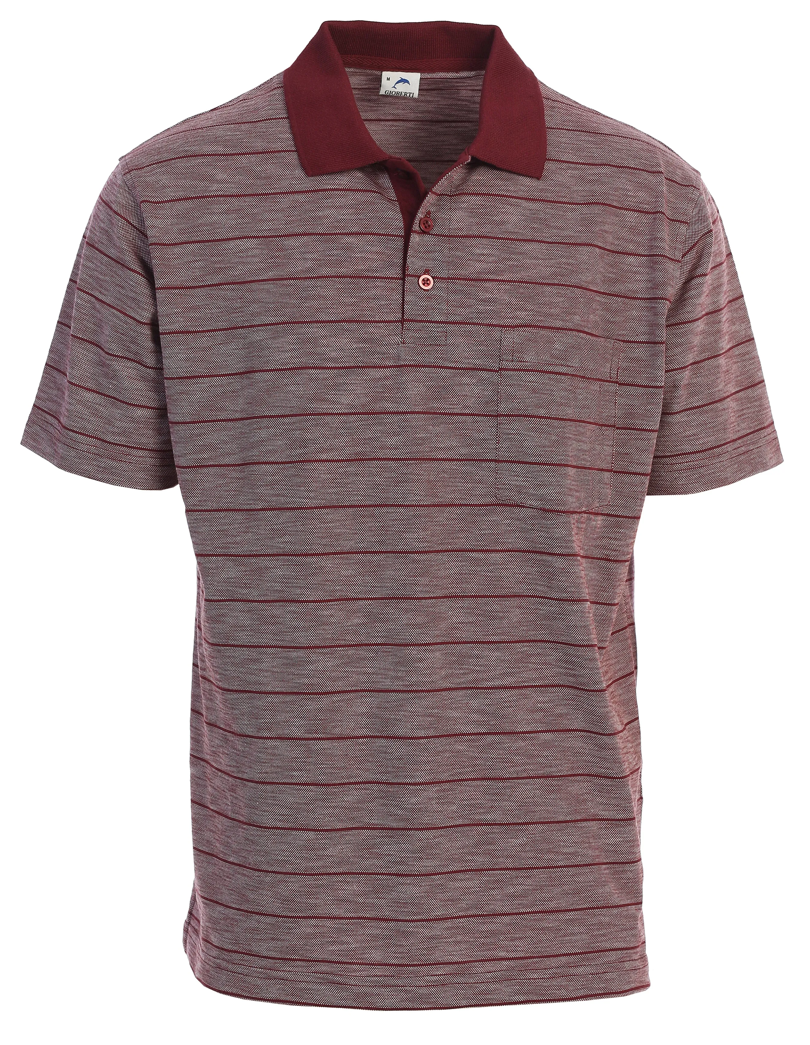 WrinkleResistant Finish Mens Regular Fit Striped Short Sleeve Polo Shirt with Pocket
