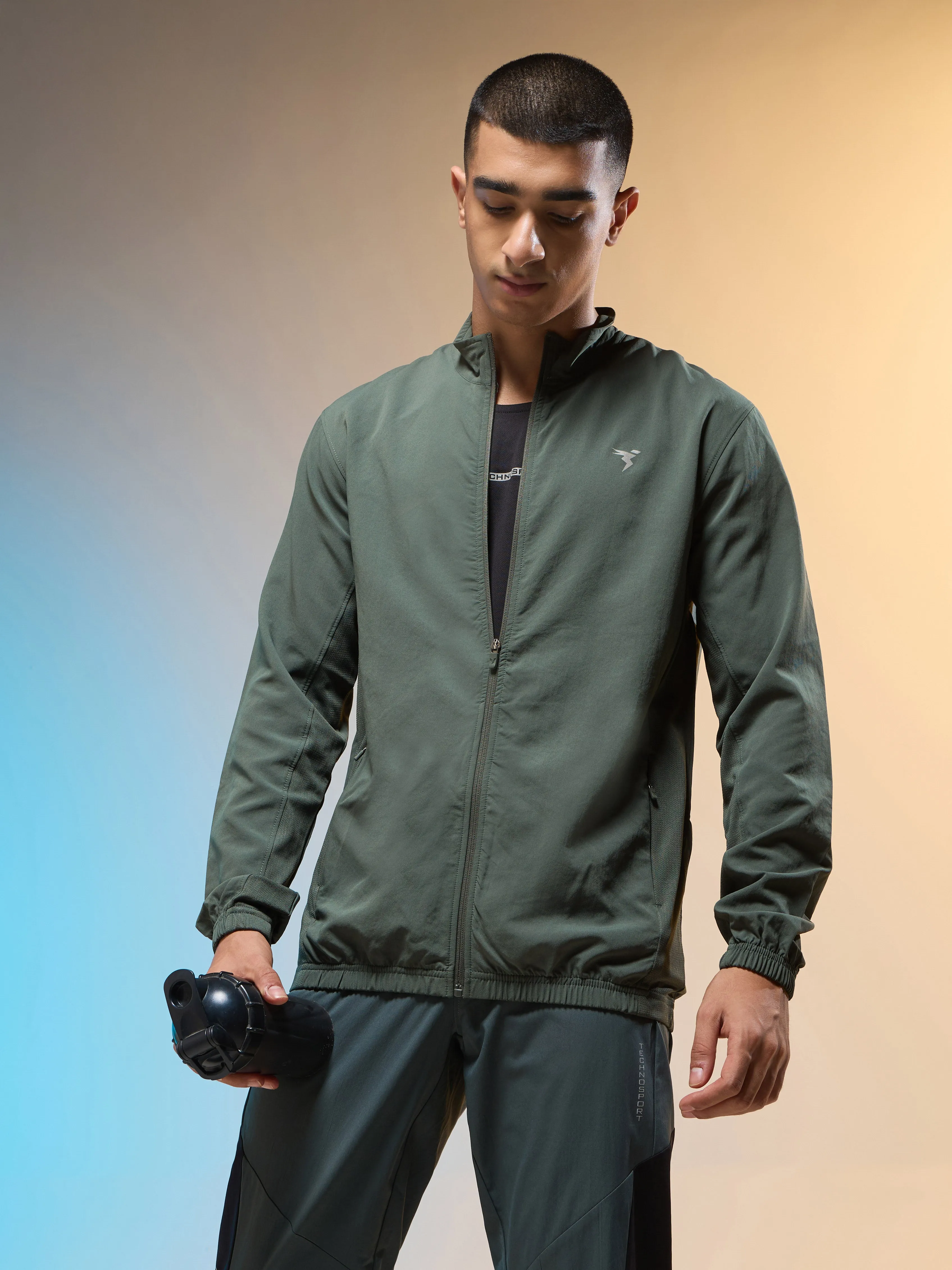 Warm Sweater Men Solid Slim Fit Mock Neck Jacket with TECHNOLITE