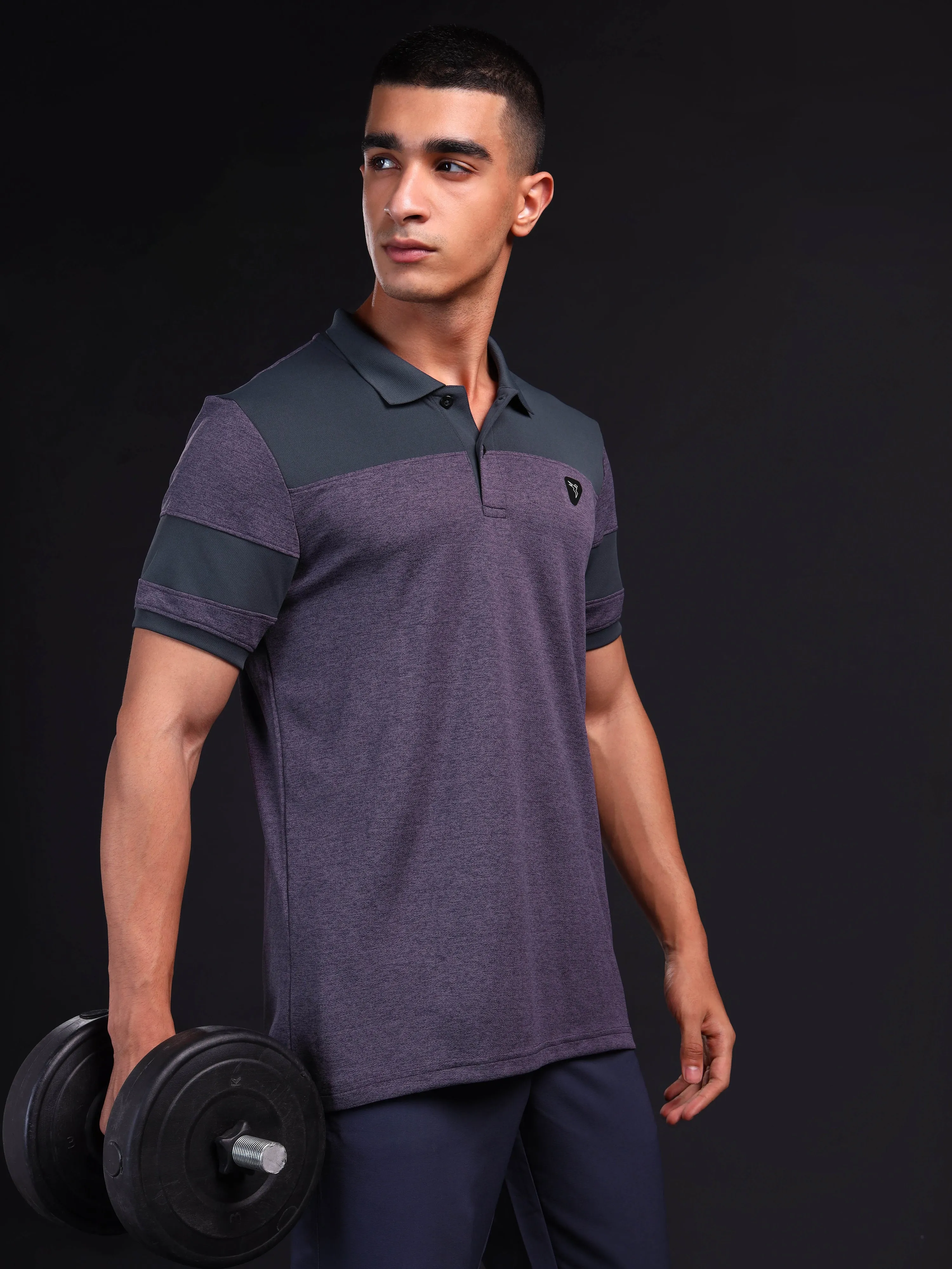 Thermoregulating Lining Men Melange Slim Fit Polo T-shirt with DOUBLE COOL
