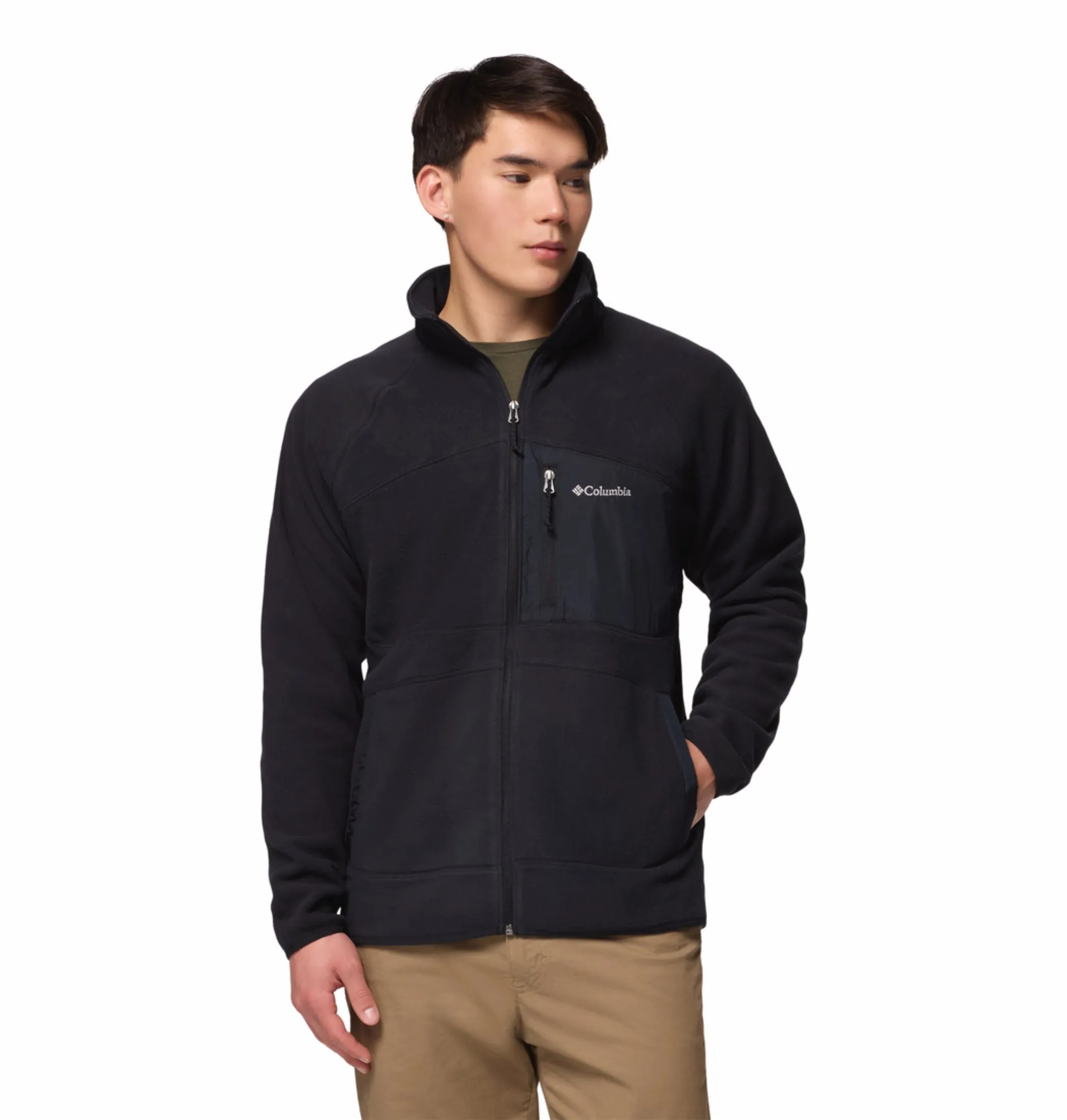 Columbia Men Black Fast Trek Overlay Fleece Jacket Smooth Layer Layer Gear