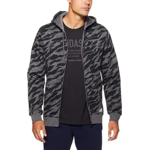 Fashion Fit label accents Adidas felpa da uomo con cappuccio e zip DN8628 black grey camo