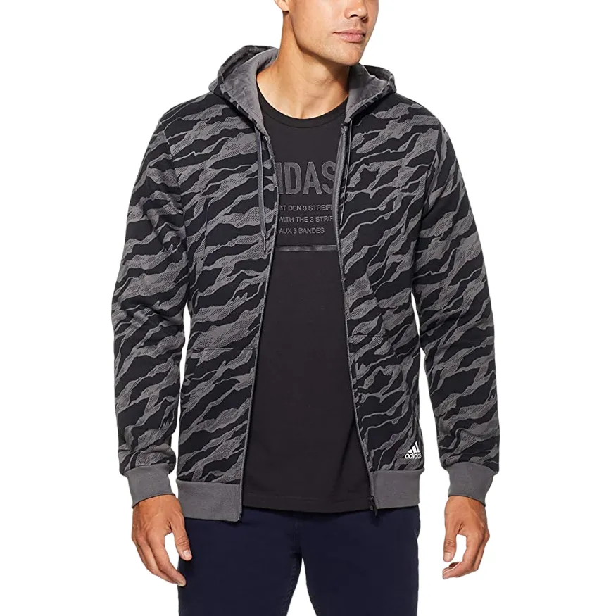 Fashion Fit label accents Adidas felpa da uomo con cappuccio e zip DN8628 black grey camo