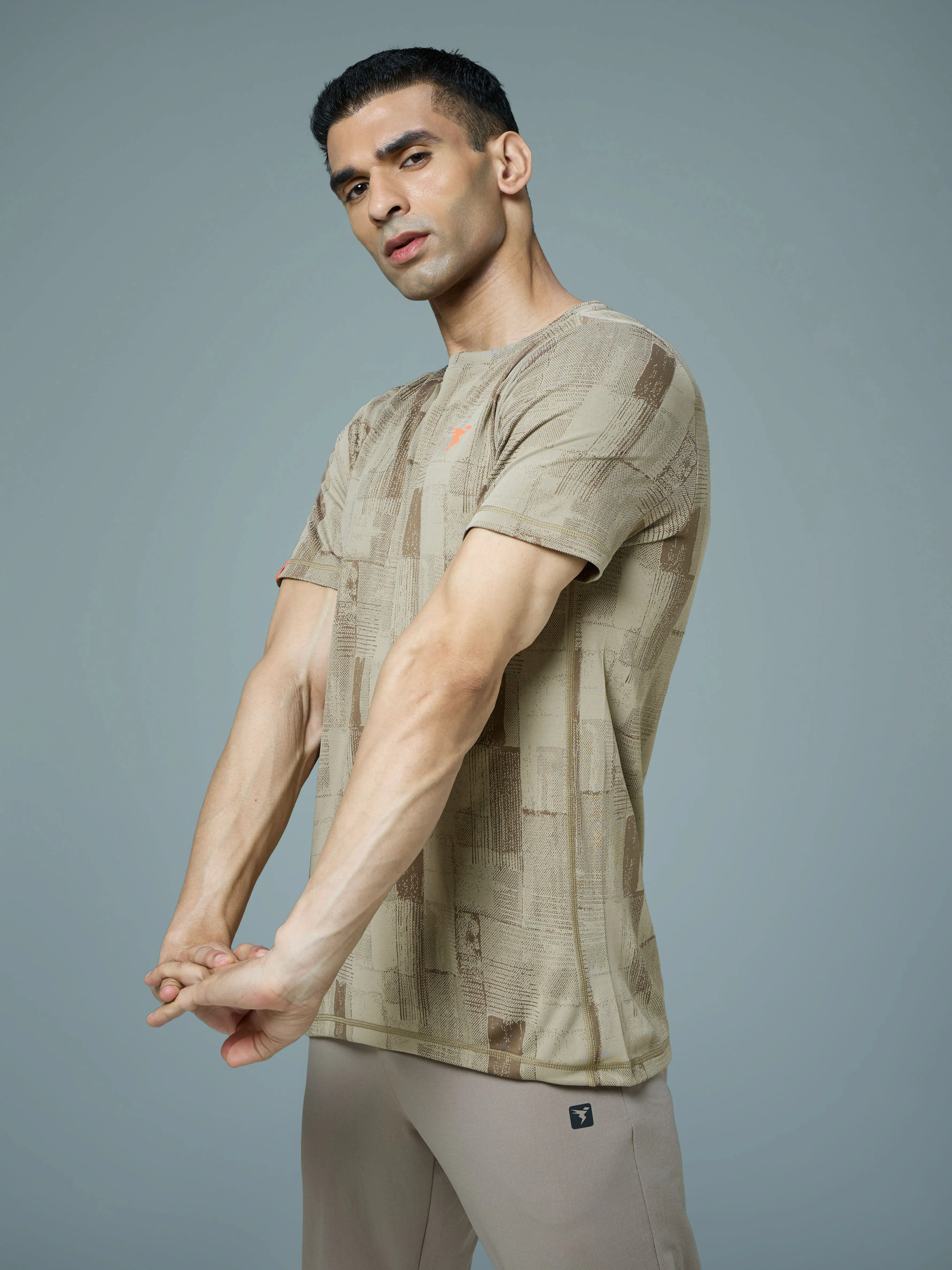 Men Jacquard Slim Fit Crew Neck T-shirt with DOUBLE COOL Cozy Wear Fit Adjustable Fit