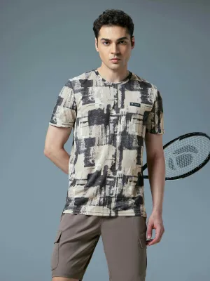 Men Abstract Print Slim Fit Crew Neck T-shirt with TECHNO COOL  Light Flex Fit