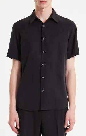 Theory Irving Short Sleeve Shirt in Fluid Twill - Black Focus Mood Spark Mood