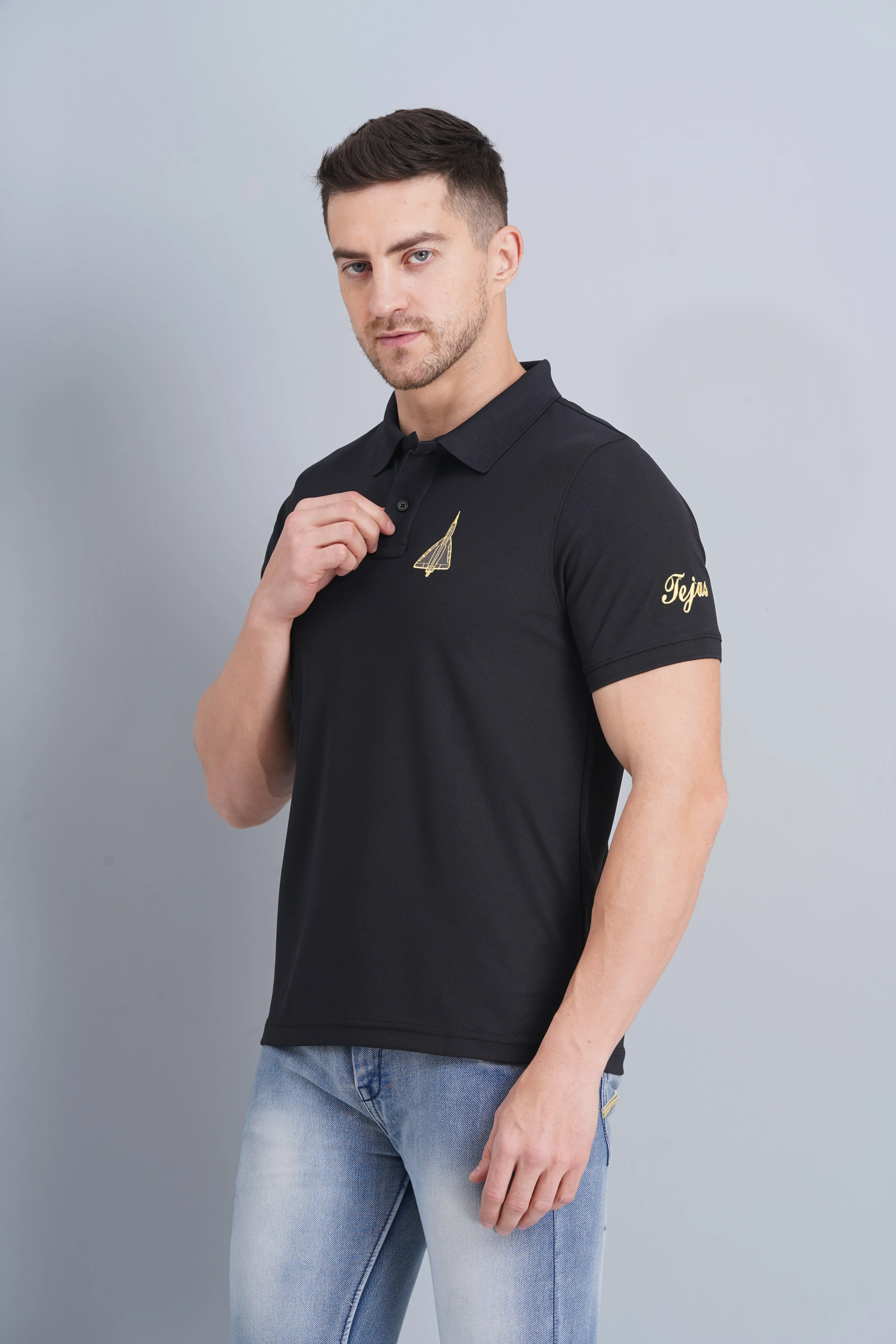 Men's Polo T Shirt Tejas Black Summer Staple Minimal Layers