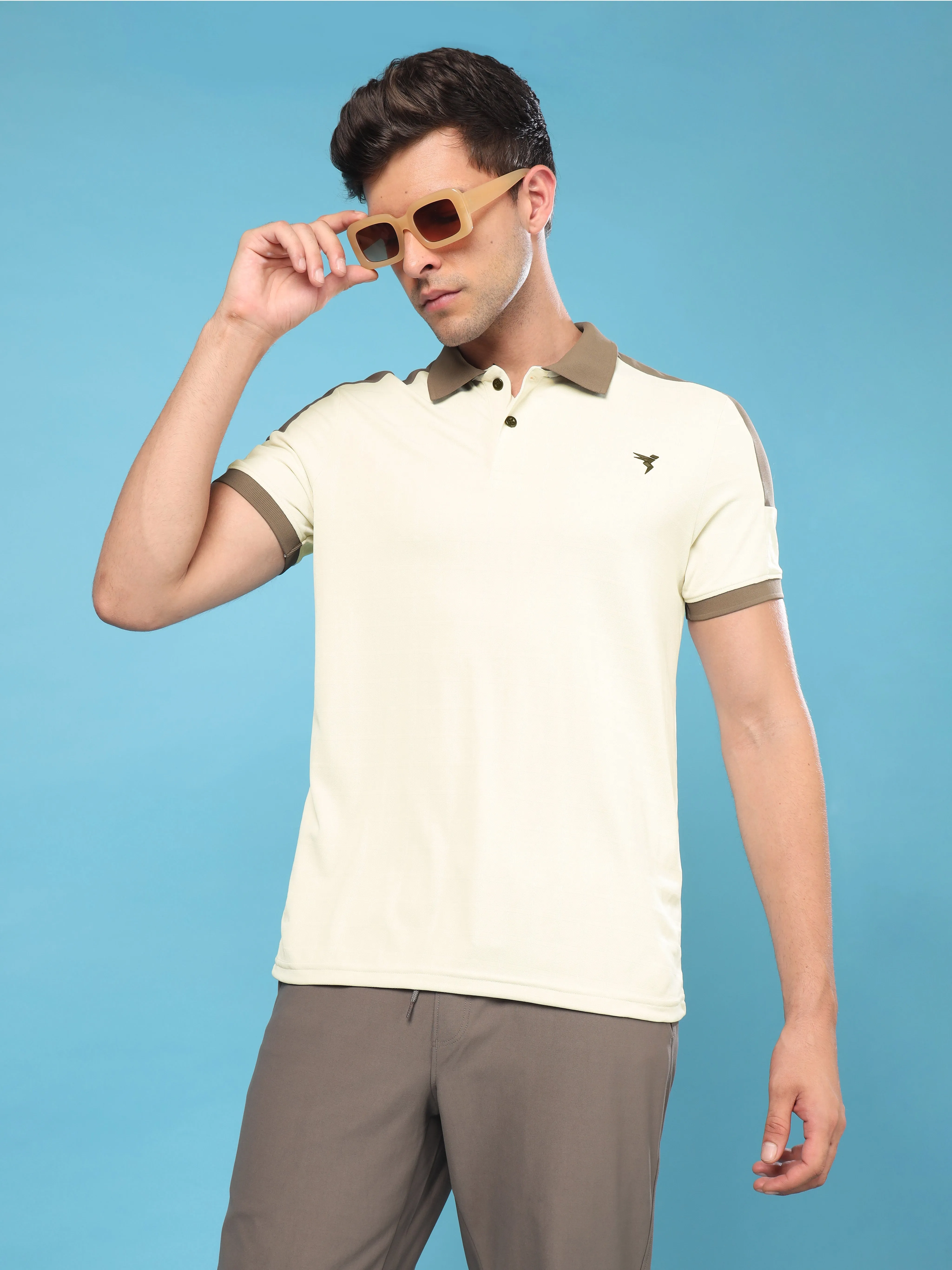 Men Colorblock Slim Fit Polo Sports T-shirt with DOUBLE COOL Cool Fit