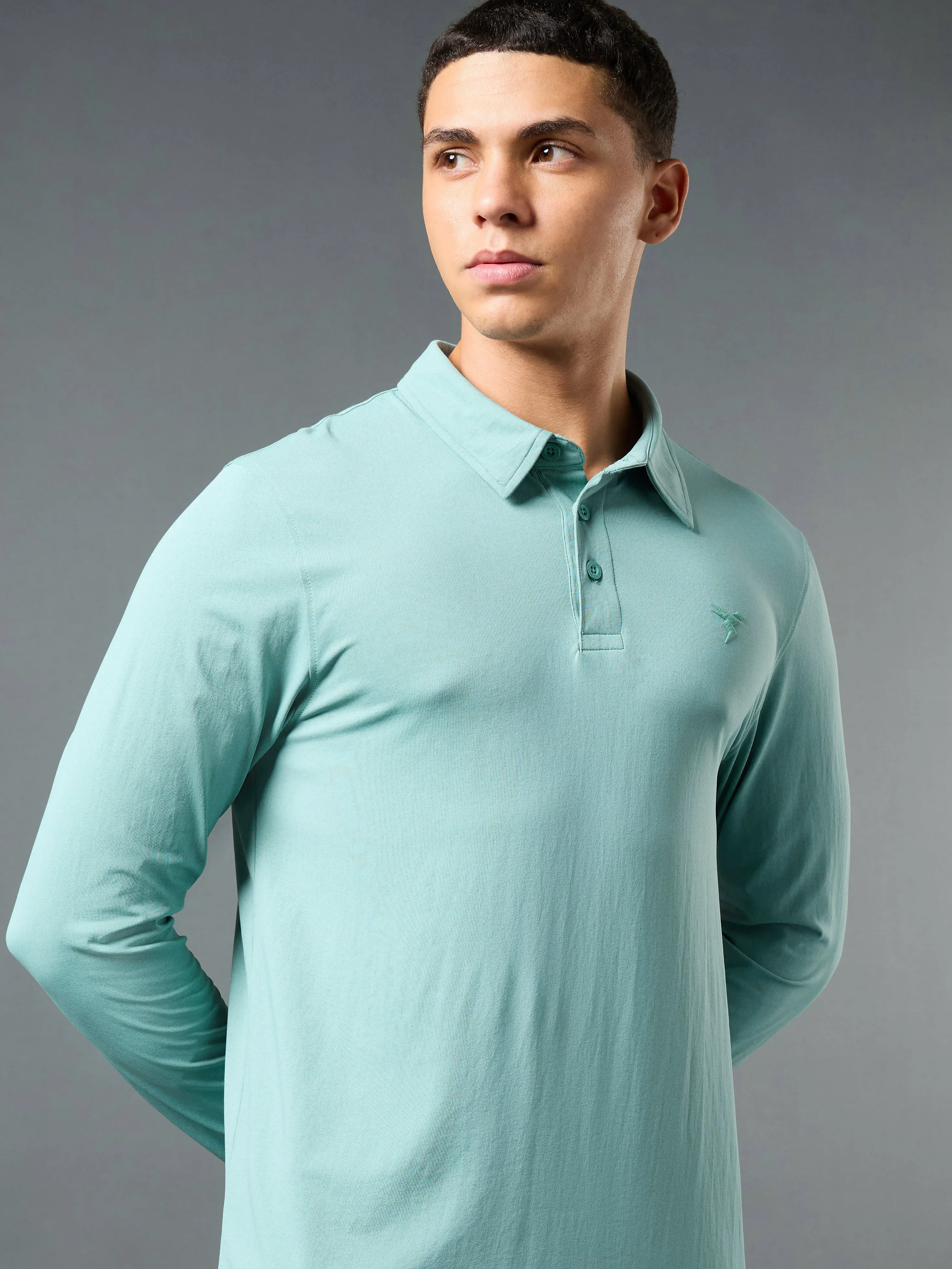 Men Solid Slim Fit Polo T-shirt with COTFLEX Four Button Placket Comfort Wearable