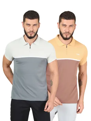 Light Flex Men Colorblock Slim Fit Polo T-shirt with TECHNO COOL  (Pack of 2)