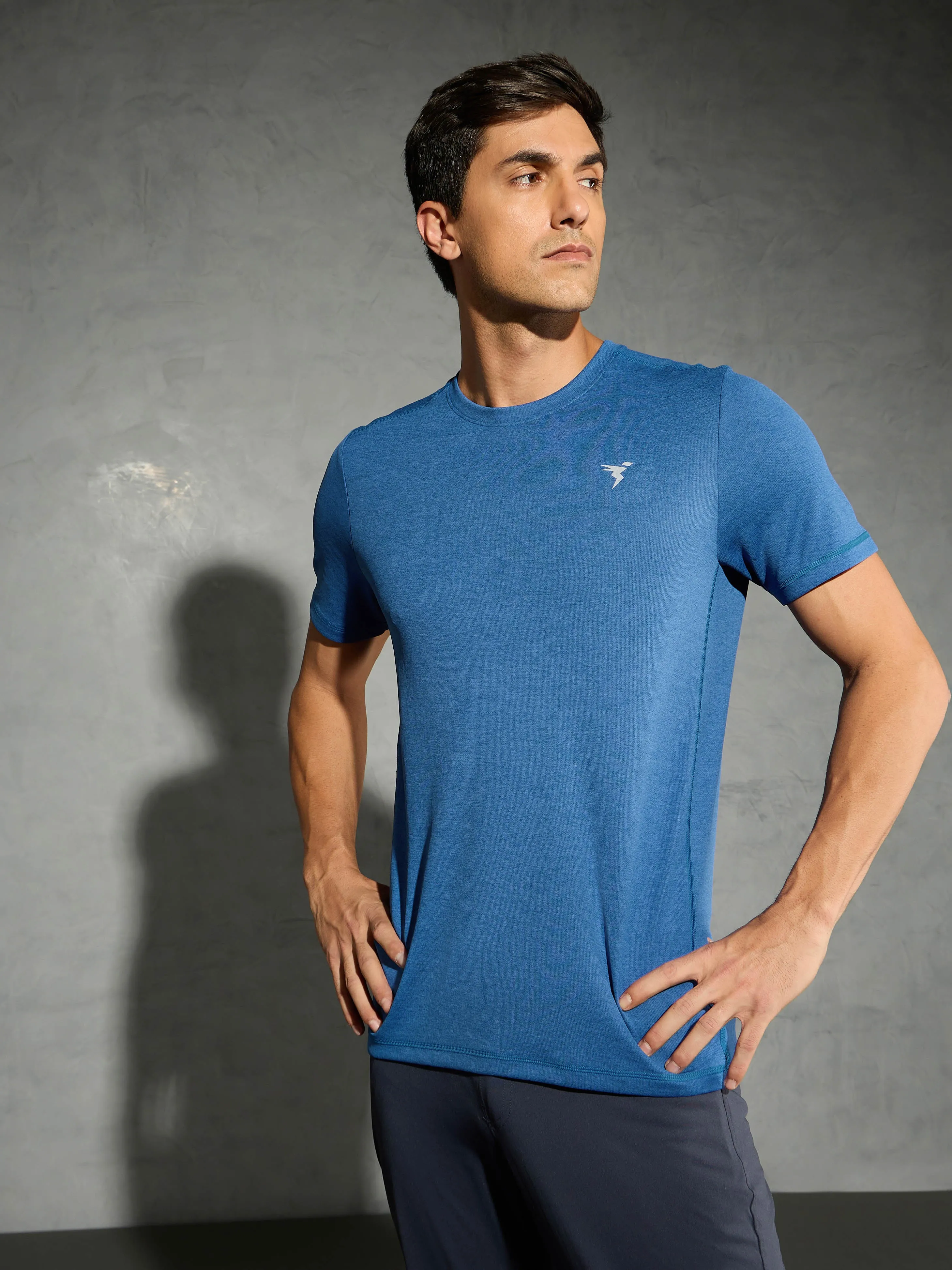 Men Solid Slim Fit Crew Neck T-shirt with DOUBLE COOL Casual and cool