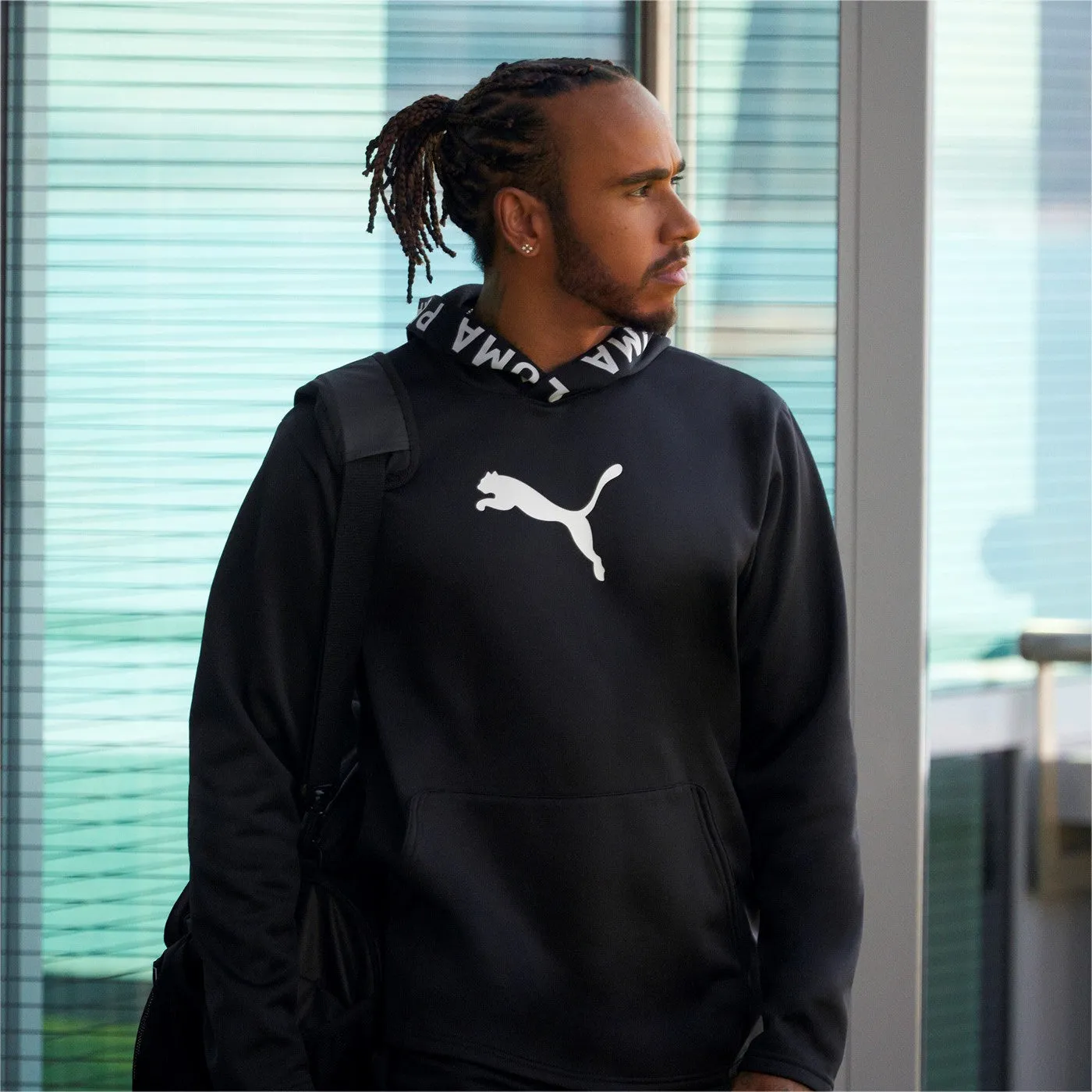 Puma Train Power Fleece Hoodie 520893 01 black fringe accents