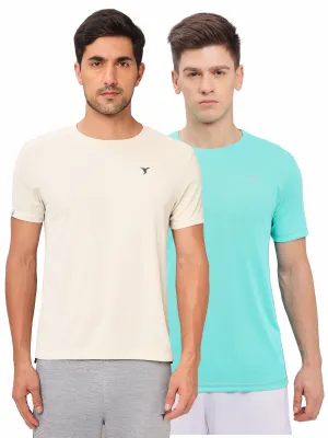 Men Solid Slim Fit Crew Neck T-shirt with TECHNO COOL  (Pack of 2) Breathable Design Wear Comfy Base