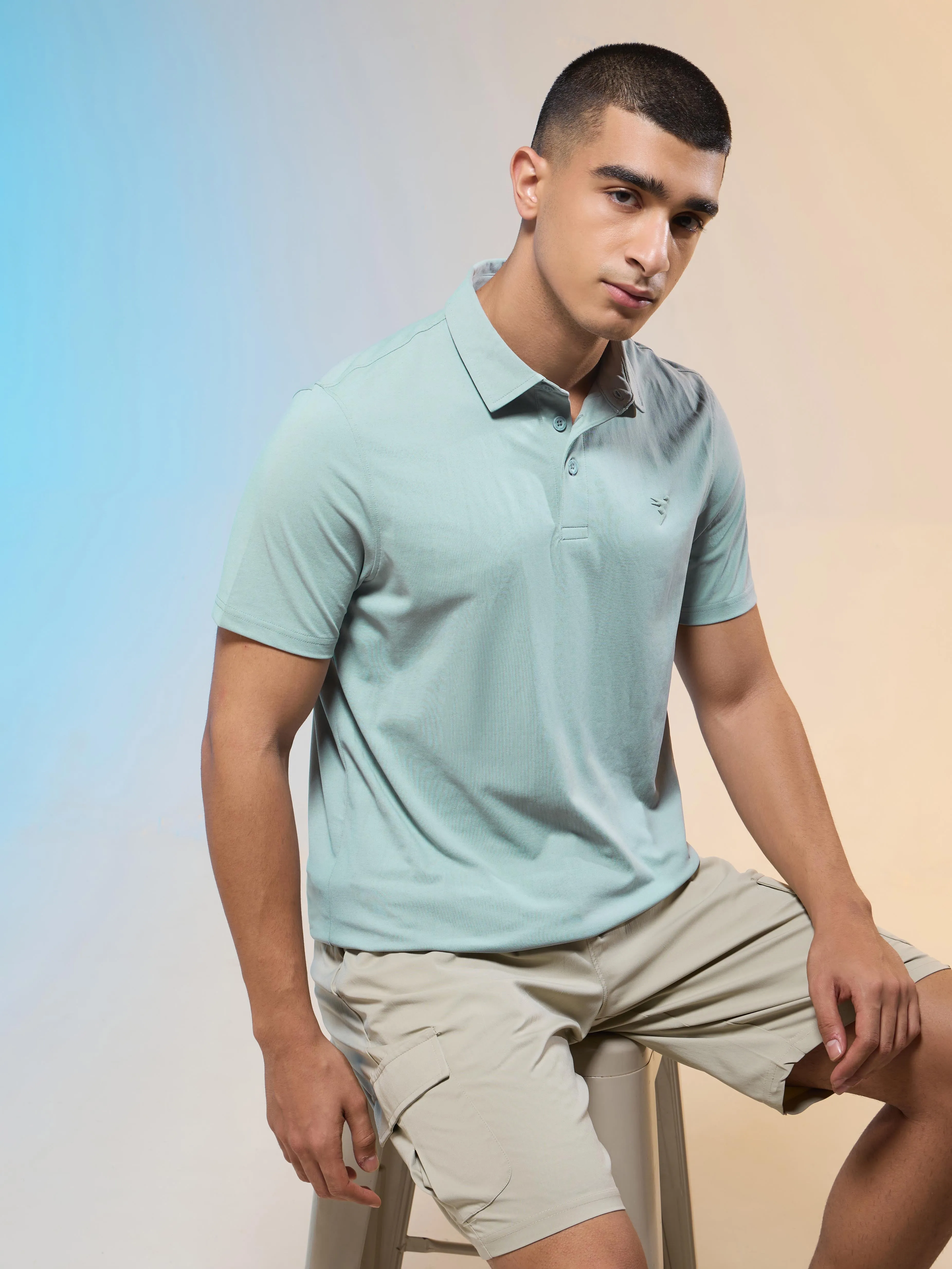 Men Solid Slim Fit Polo T-shirt with COTFLEX Short Sleeve Sleek Fit