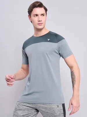 Men Colorblock Slim Fit Crew Neck T-shirt with TECHNO COOL  Odor Resistant Treatment Sustainable production