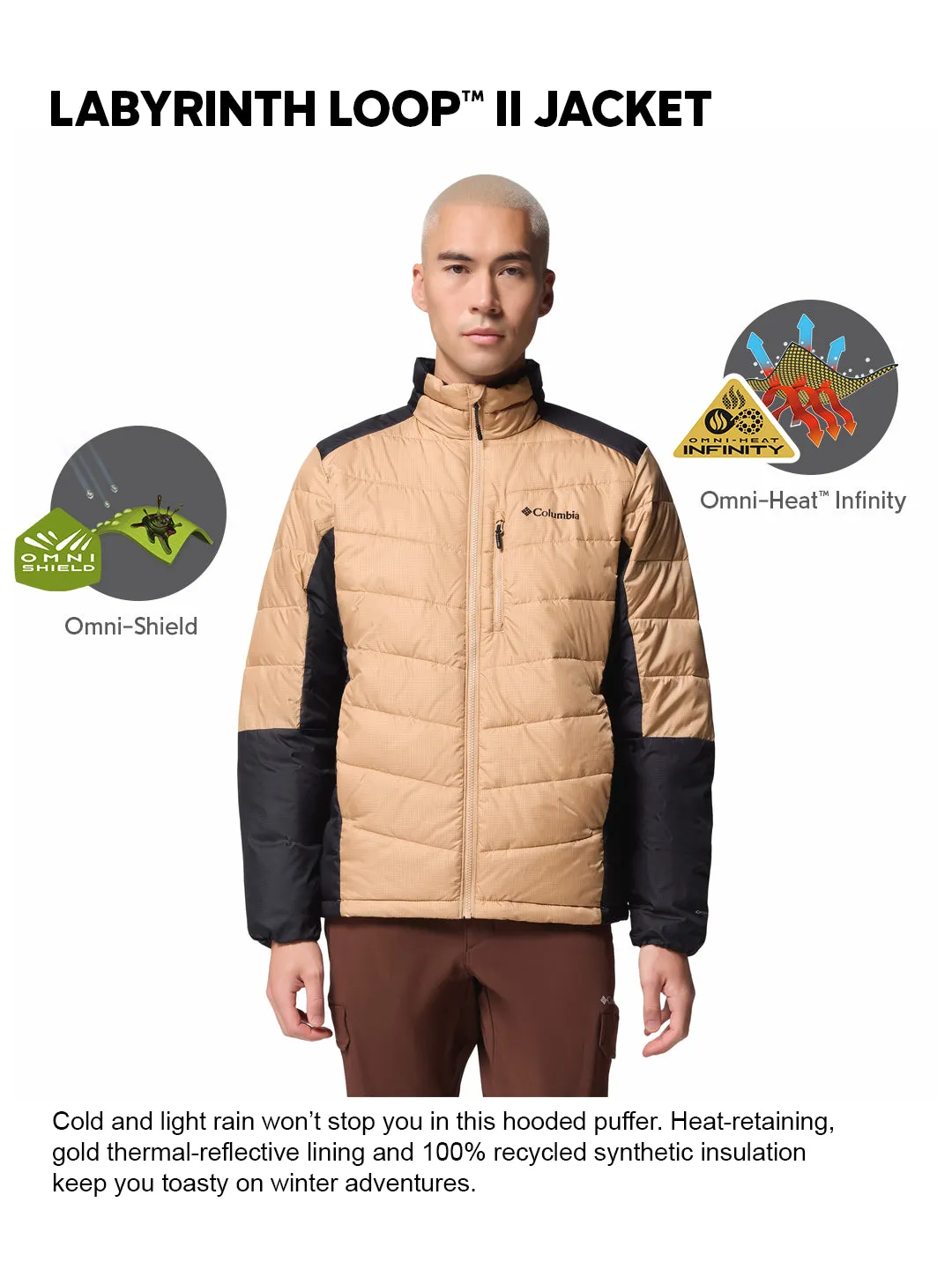 Taste Columbia Men Beige OmniHeat Infinity Labyrinth Loop II Down Jacket