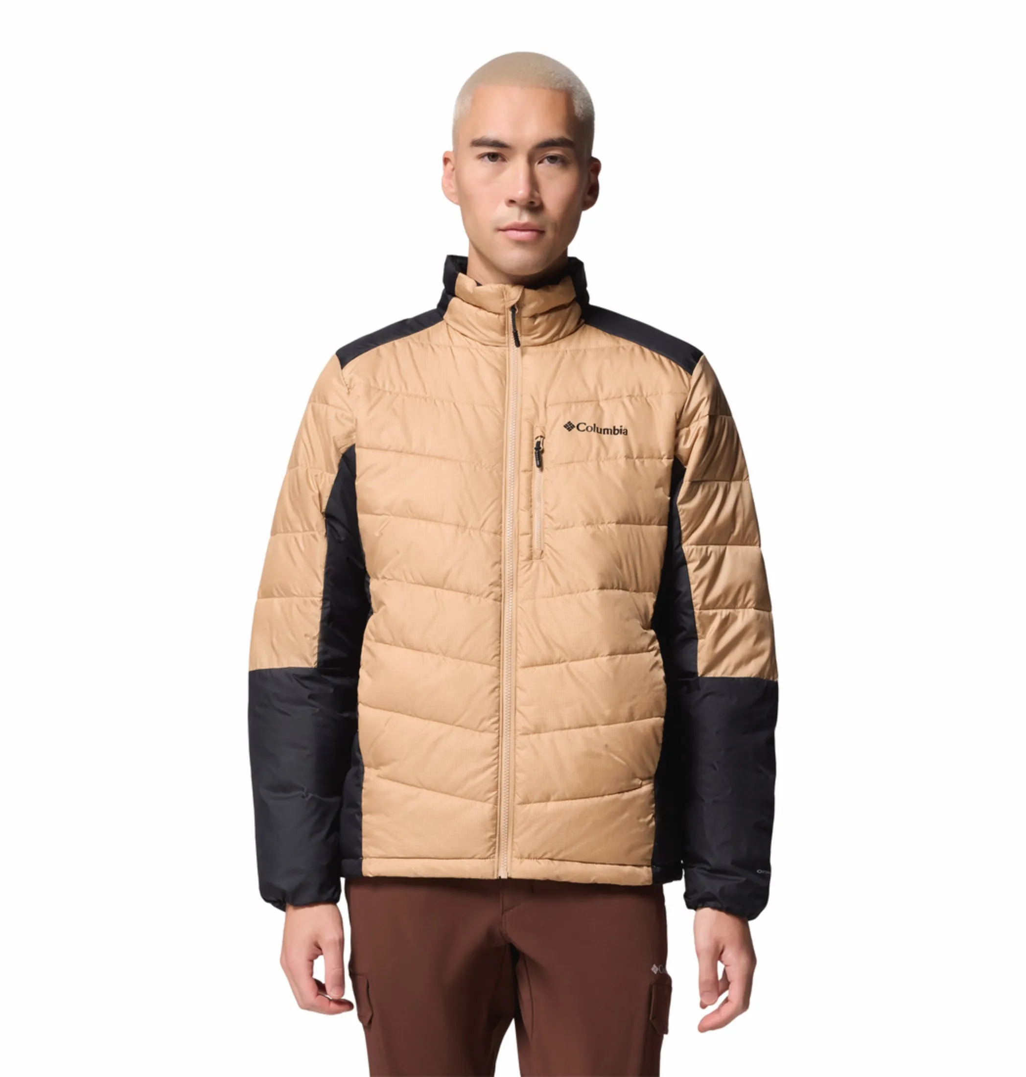 Columbia Men Beige OmniHeat Infinity Labyrinth Loop II Down Jacket Silicone Grip Cuffs suitable for religious ceremonies
