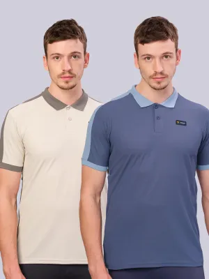 Cotton Blend Men Colorblock Slim Fit Polo T-shirt with MATPIQ (Pack of 2)