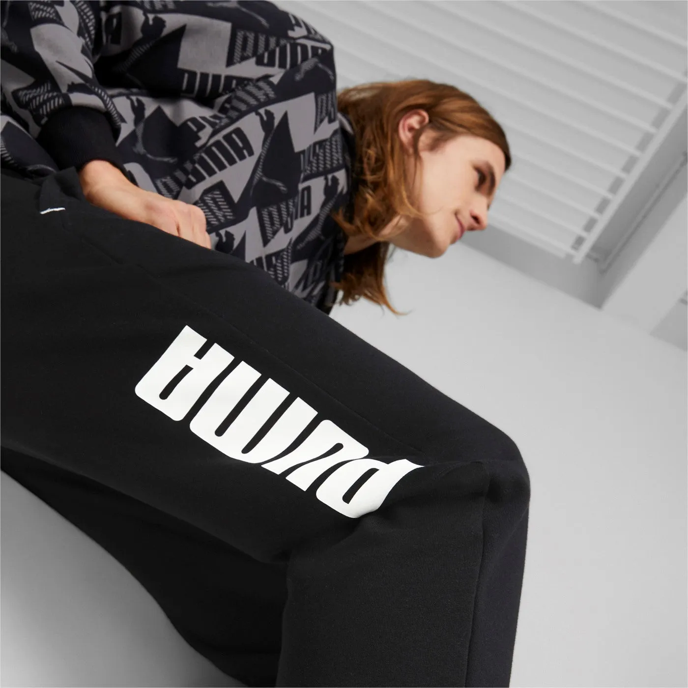 Puma Pantalone sportivo da uomo in felpa con polsino al fondo Power 849852 01 nero Active Fit No Ride Up Waist