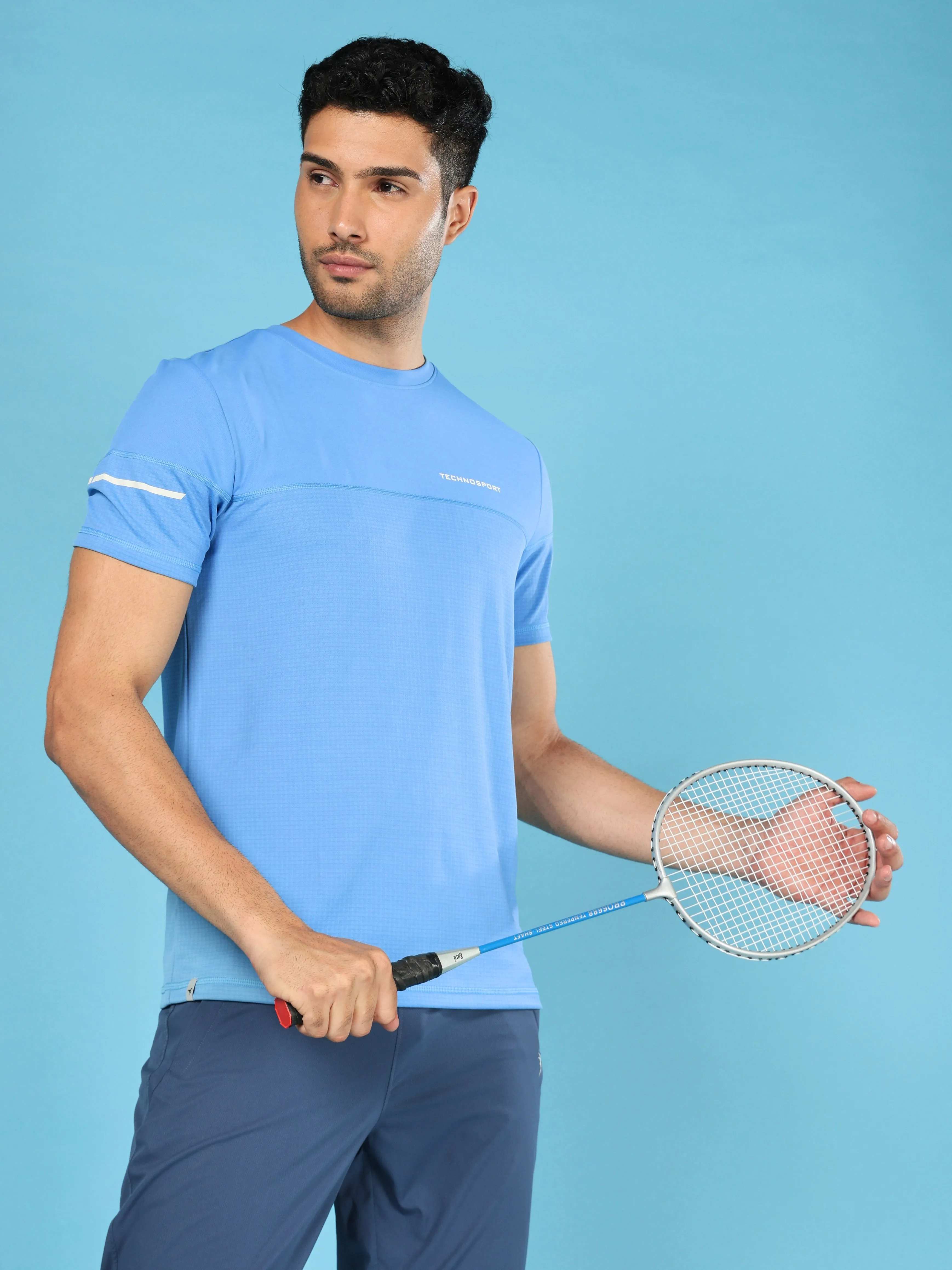 Casual Fashion Men Solid Slim Fit Crew Neck T-shirt with DOUBLE COOL