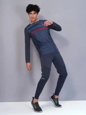 Men Geometric Slim Fit Crew Neck T-shirt with TECHNO COOL Wrinkle Resistant Texture Daily Trend