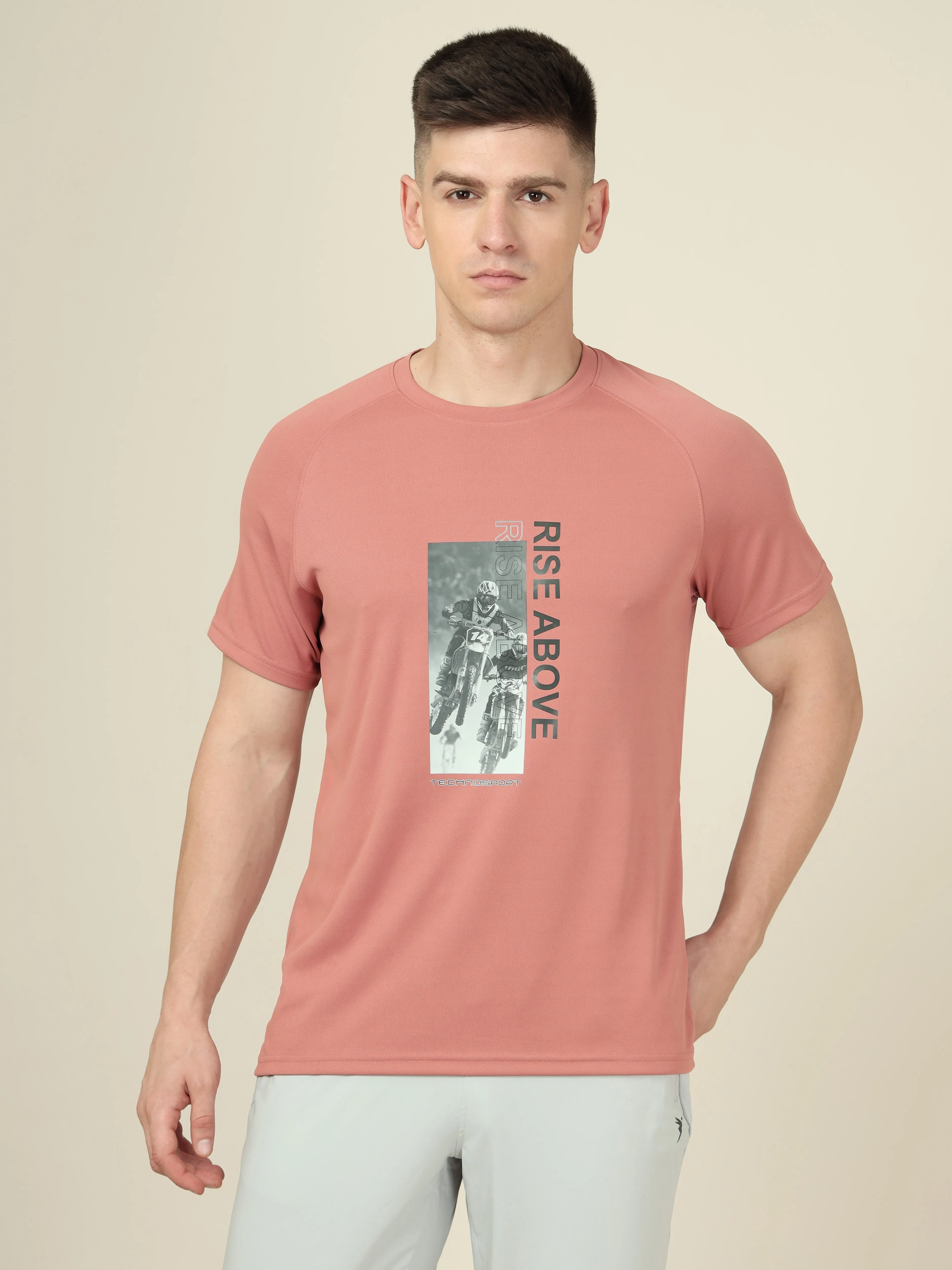 TensionAdjustedWaistband Fire Glow Men Graphic Printed Slim Fit Crew Neck T-shirt with TECHNO COOL 