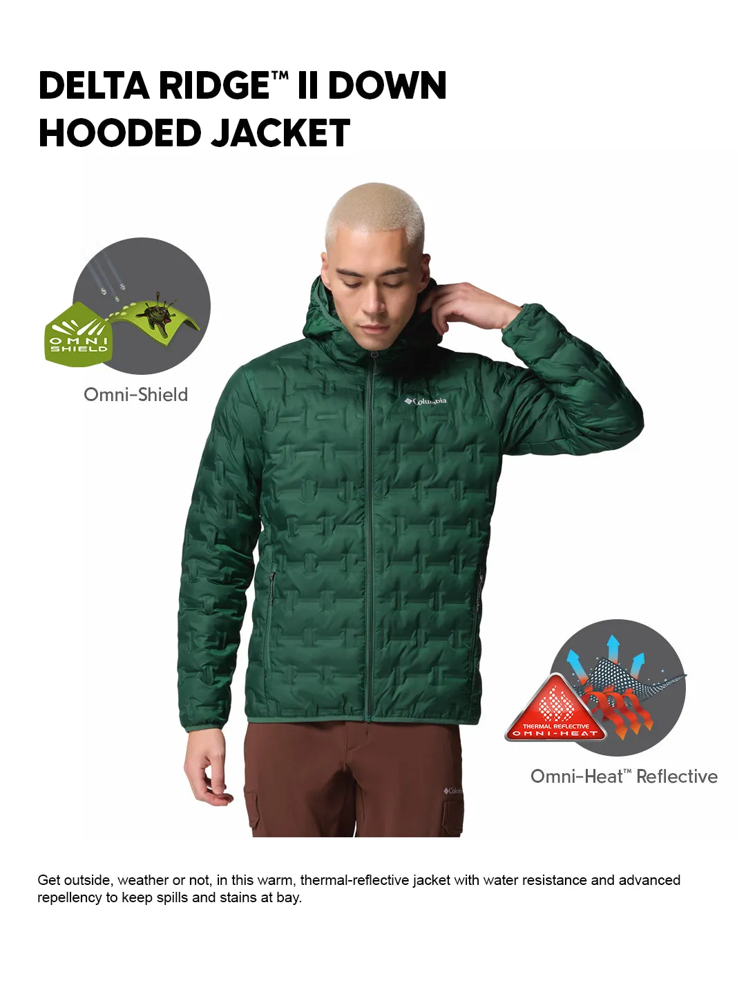 Columbia Men Green HEAT SEAL Delta Ridge II Down Jacket Personalized