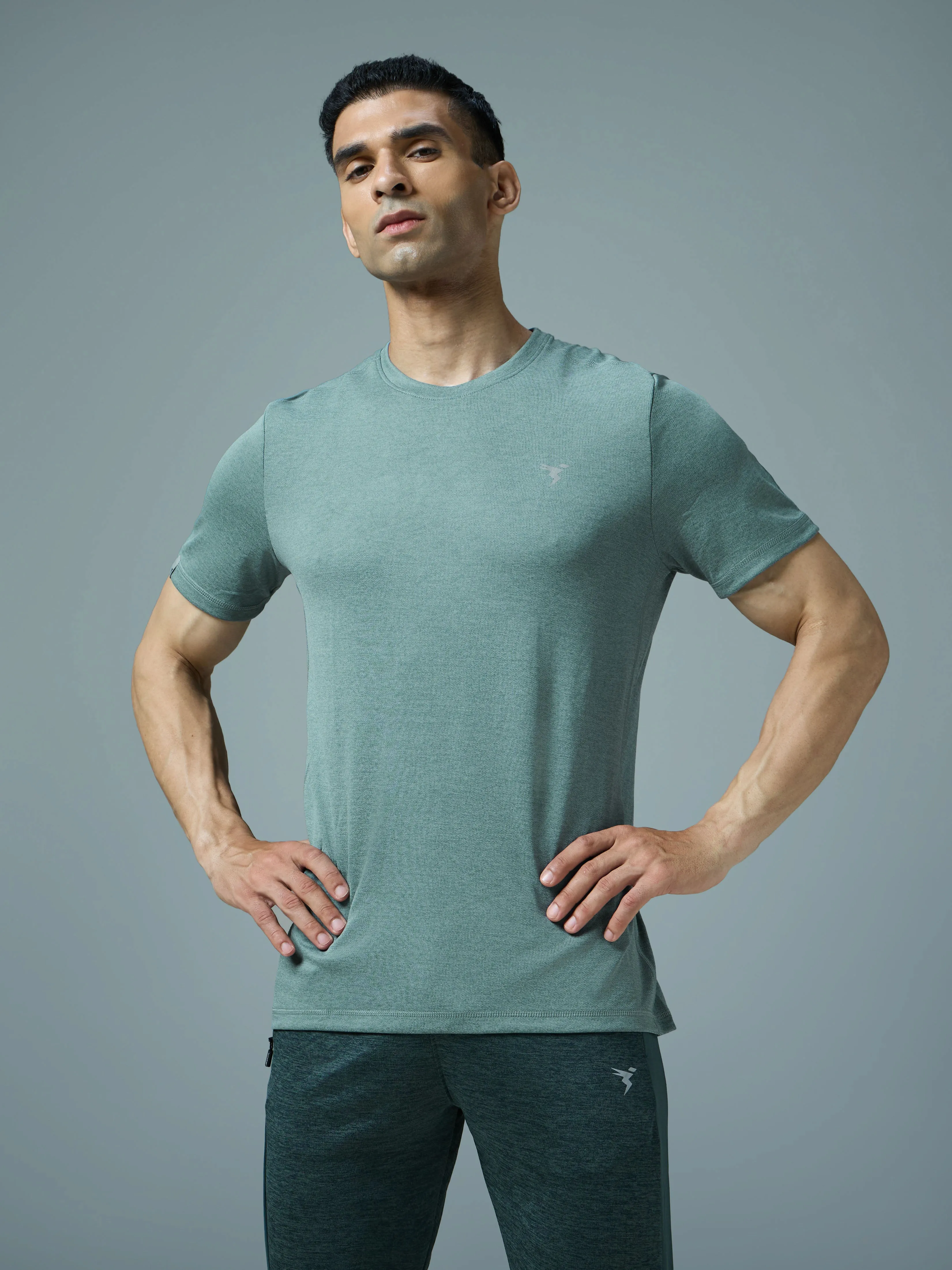Men Solid Slim Fit Crew Neck T-shirt with DOUBLE COOL Soft Material MicroPiqueKnit