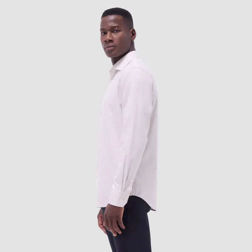 Relaxed Fit Bugatchi Axel Micro Check Long-Sleeve Shirt - Almond