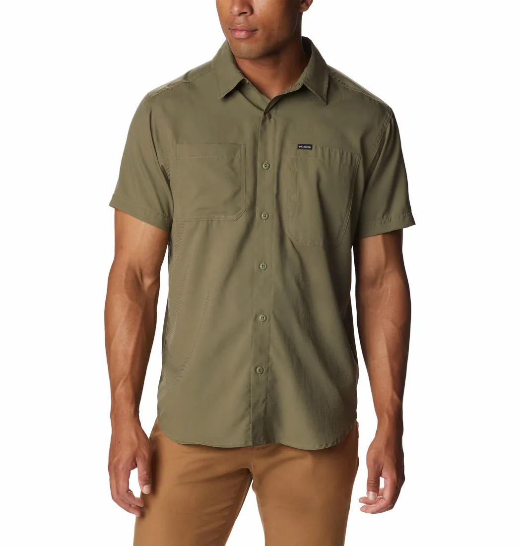 Columbia Men Green Silver Ridge Utility Lite Short Sleeve (Sun Protection) Neat Edge Planet Glow