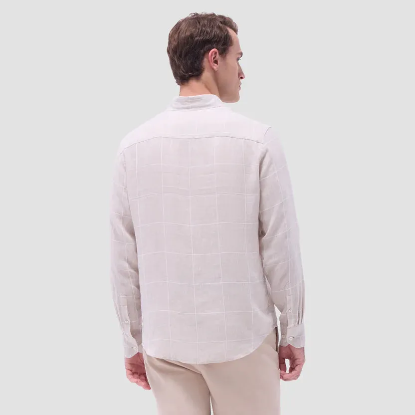 Lightweight Fabric Vintage Style Bugatchi Karl Windowpane Long-Sleeve Shirt - Sand