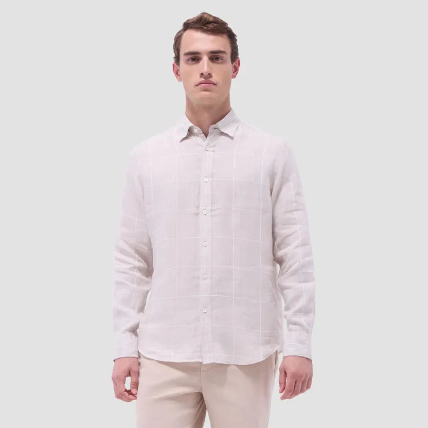 Bugatchi Karl Windowpane Long-Sleeve Shirt - Sand Stylish Fashion athletic shoes