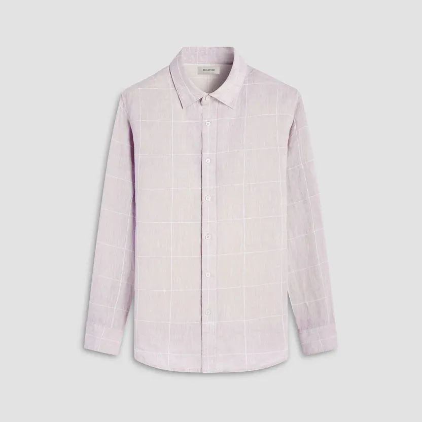 Breathable Lining Relaxed Fit Bugatchi Karl Windowpane Long-Sleeve Shirt - Sand
