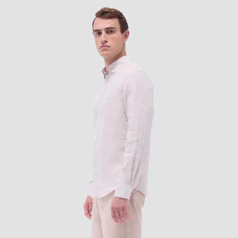 Bugatchi Karl Windowpane Long-Sleeve Shirt - Sand OdorResistantClothing