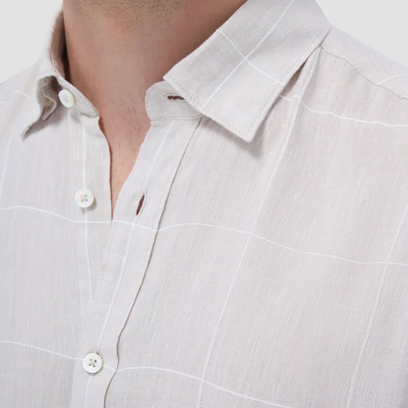 Bugatchi Karl Windowpane Long-Sleeve Shirt - Sand Party Guest