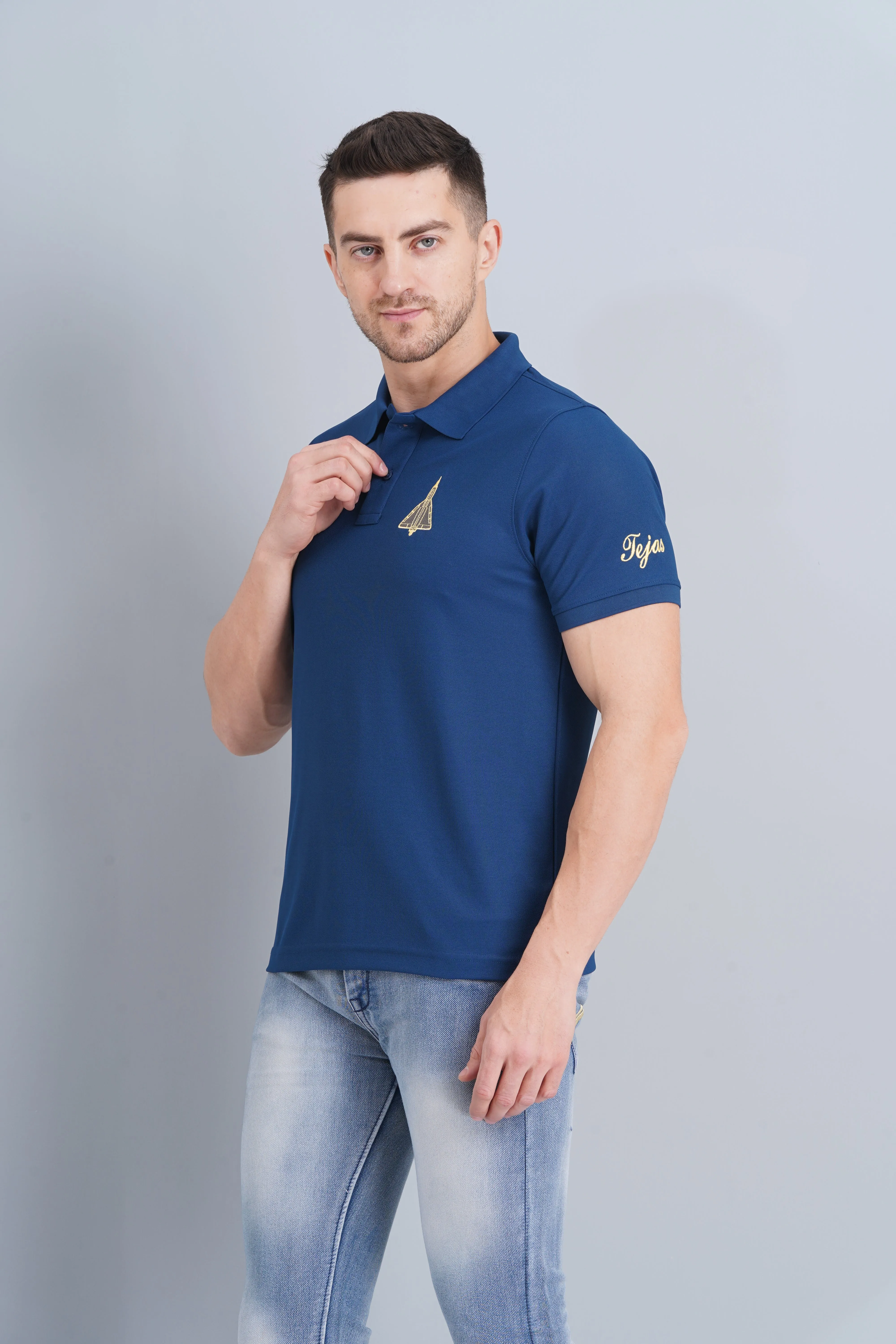 Oversized Silhouette Men's Polo T Shirt Tejas Rama Blue
