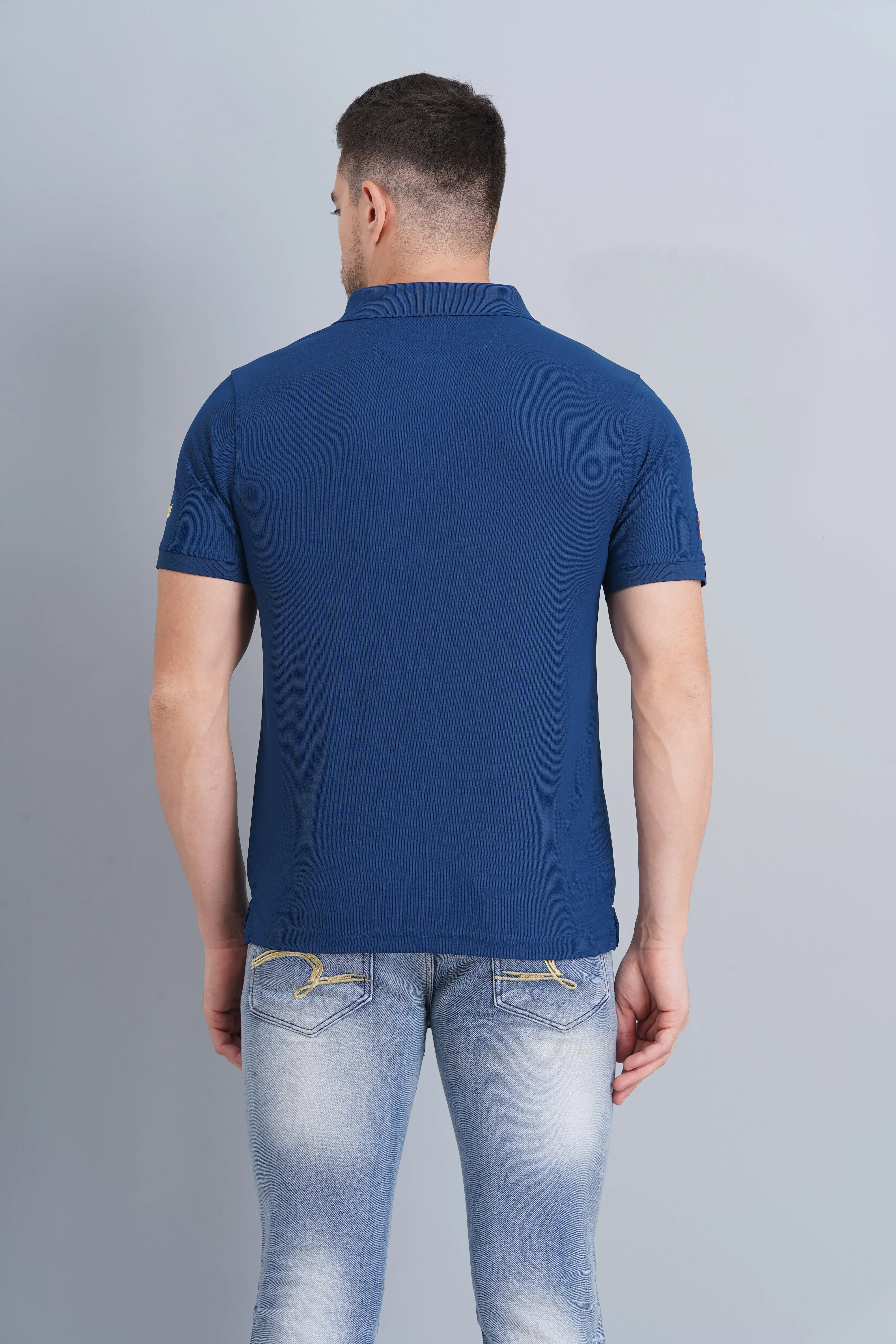DoubleLayered Fabric Men's Polo T Shirt Tejas Rama Blue