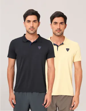 Mesh Lined Back Men Self Design Slim Fit Polo T-shirt with AIRTEX STRIPES (Pack of 2)