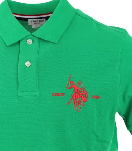 Active Fit U.S. Polo Assn Polo da uomo manica corta con retrocollo a contrasto Kory 41029 65084 342 verde prato