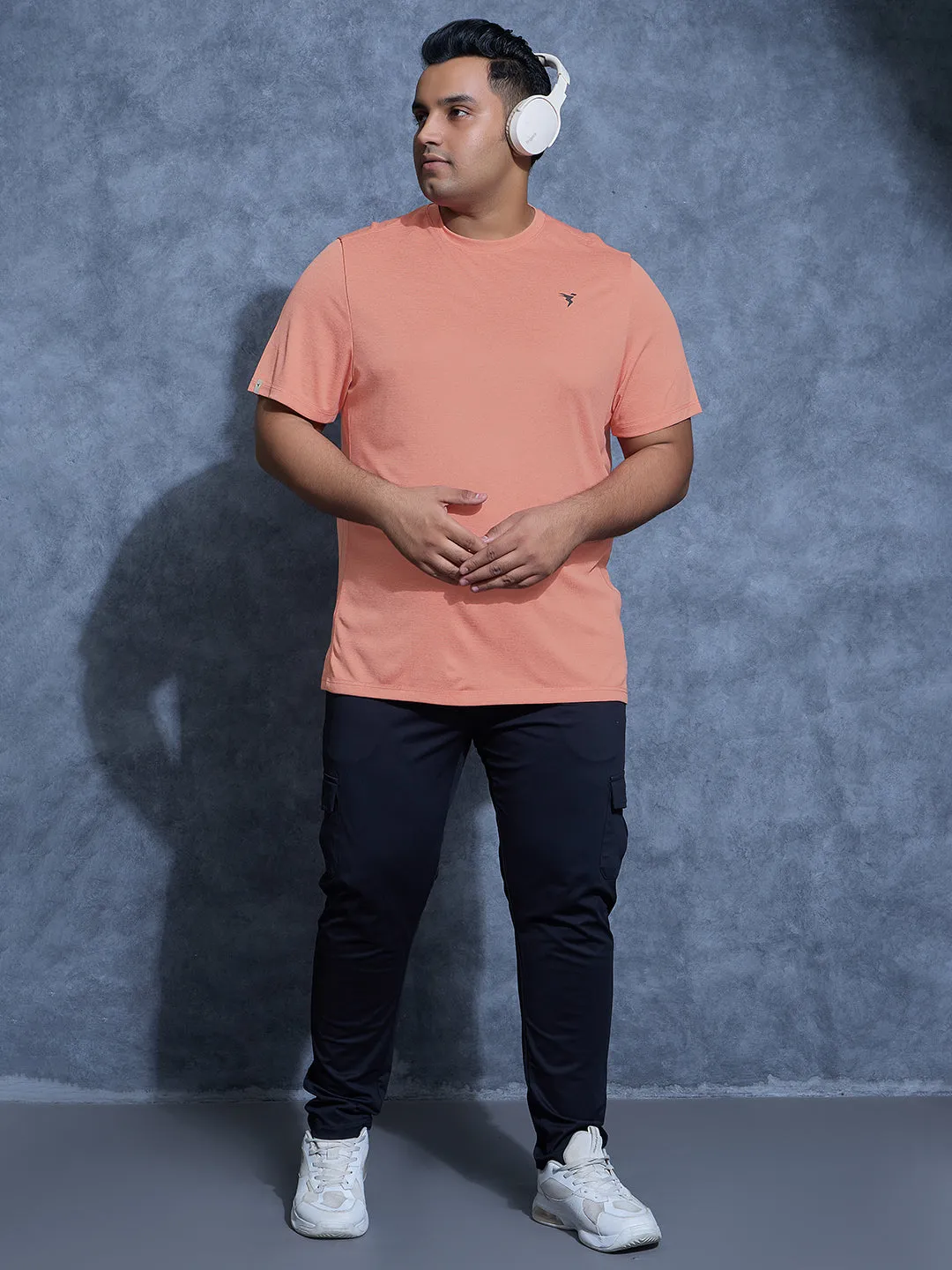 Men Plus Size Solid Slim Fit Crew Neck T-shirt with DOUBLE COOL elastic waistband