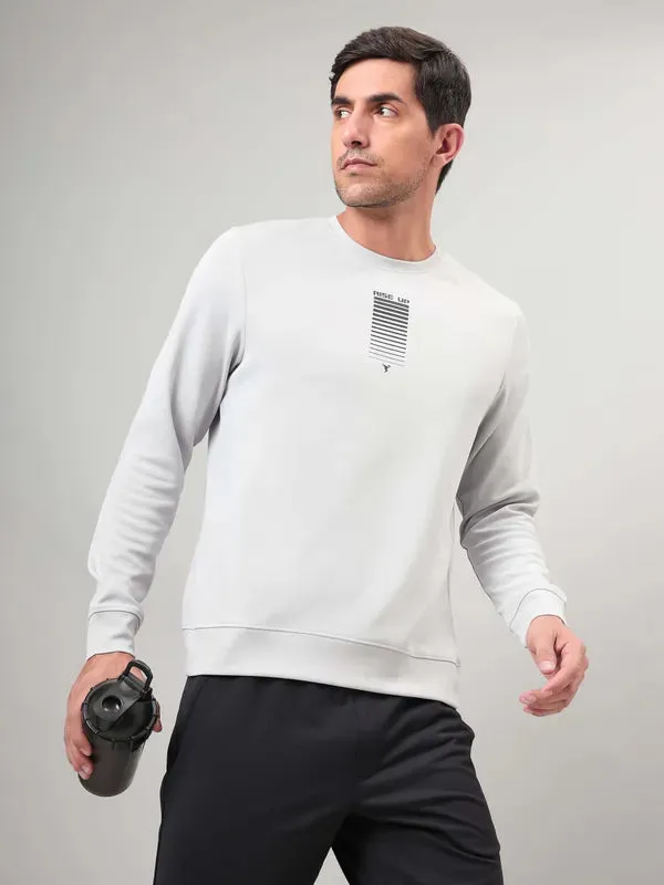 Men Printed Slim Fit Crew Neck Sweatshirt with ELASTO PLUS Minimal Fashion Earthy Tones