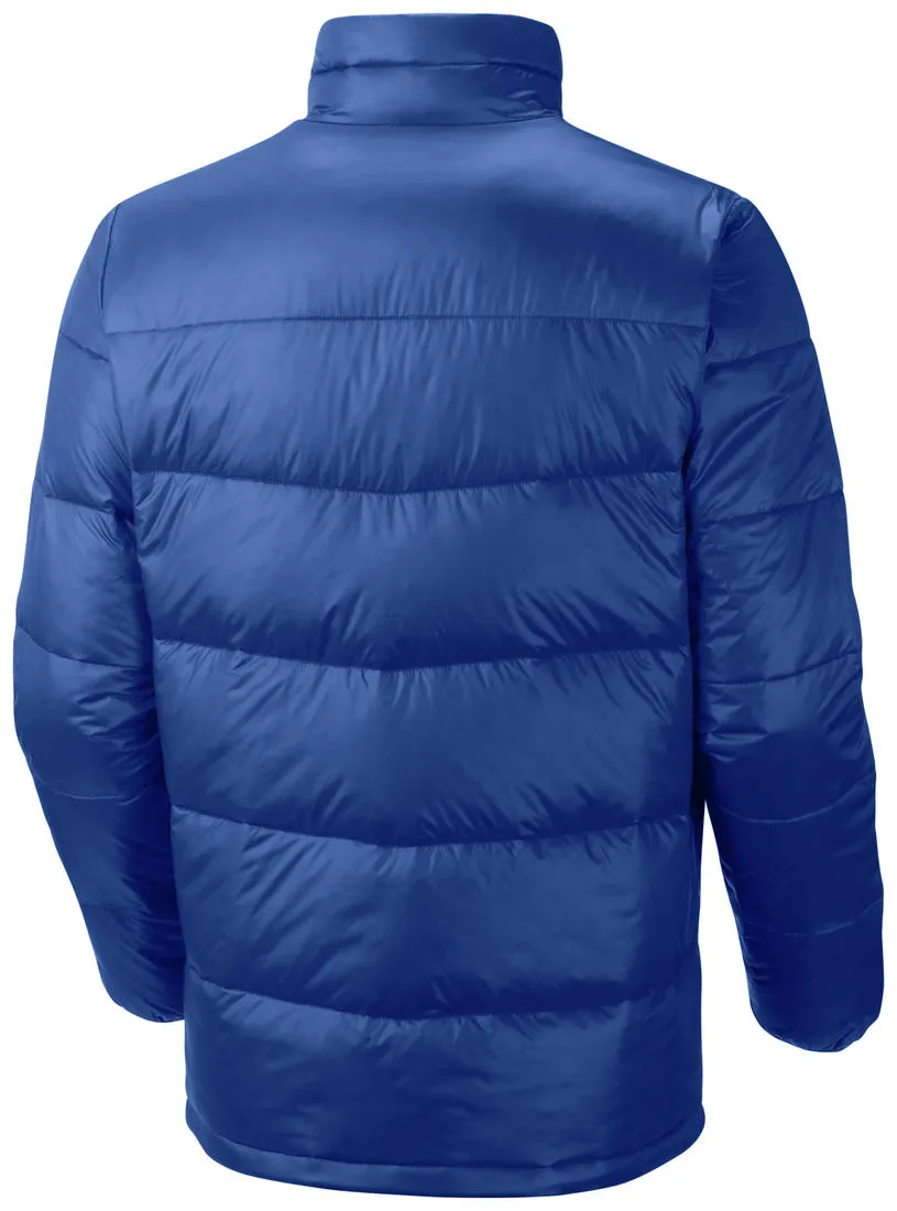 Columbia Men Blue Gold 650 TurboDown Down Jacket Quilted Construction Bracelet