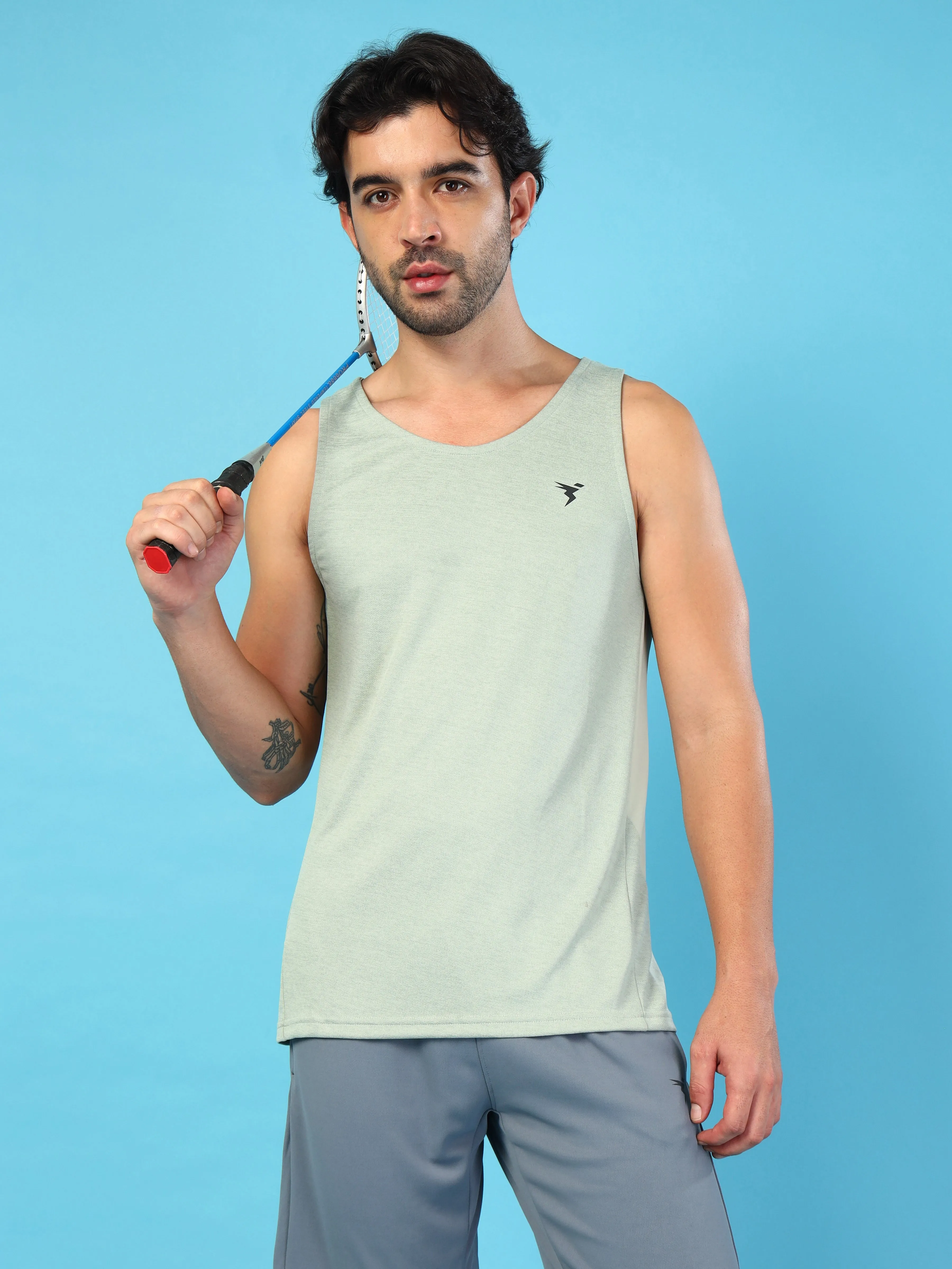 Men Melange Slim Fit Round Neck Sports Innerwear Vest with DOUBLE COOL Combat - ready arctic scene