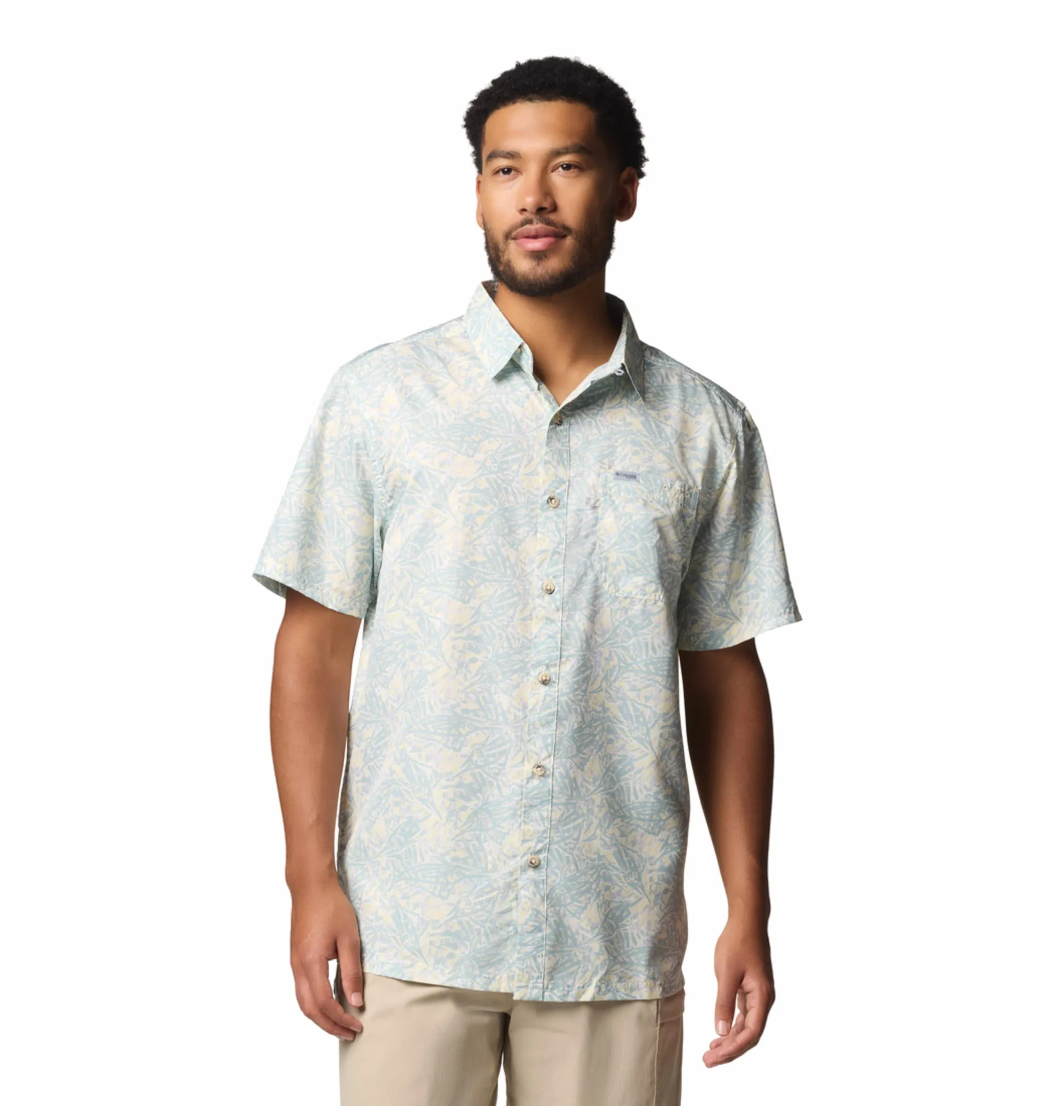 QuickDry Columbia Men Yellow Super Slack Tide Camp Shirt (Sun Protection)