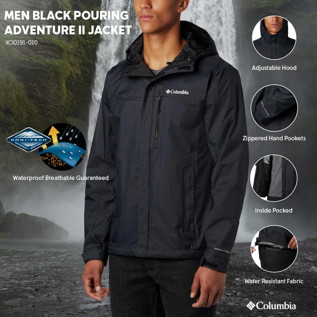 Columbia Men Black Pouring Adventure II Jacket Waterproof humid