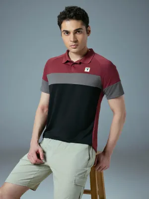 Lightweight Knit Minimalist Style Men Colorblock Slim Fit Polo T-shirt with TECHNO COOL 