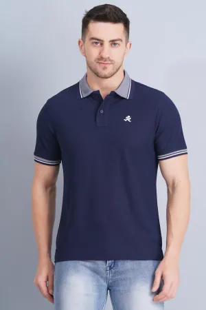 Men's Polo T Shirt Navy Sporty Top Effortless Fit