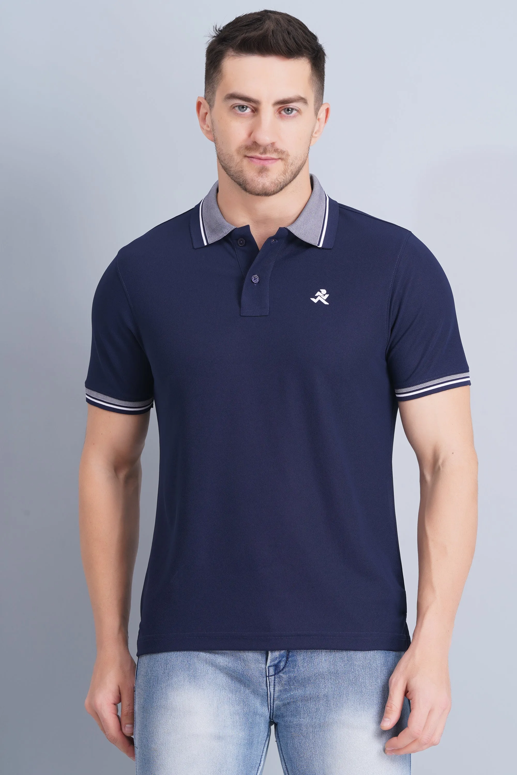 Men's Polo T Shirt Navy Sporty Top Effortless Fit