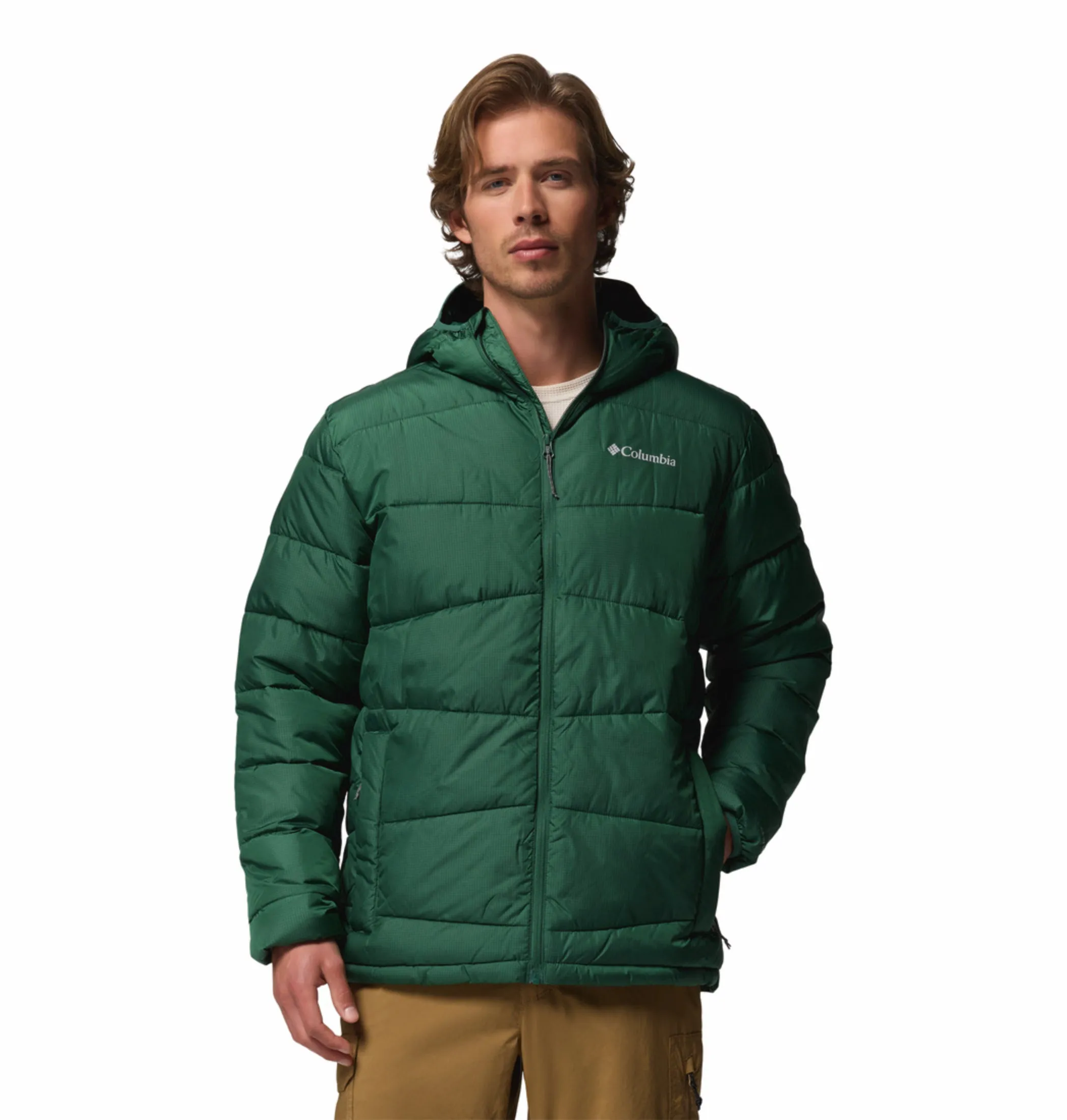 Columbia Men Green OmniHeat Reflective Fivemile Butte II Down Jacket Active Fit Aim