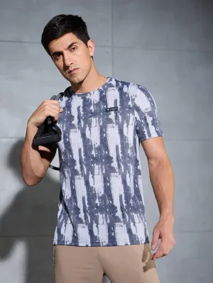 Men Abstract Print Slim Fit Crew Neck T-shirt with TECHNO COOL  Soft Touch Fabric EcoFriendlyMaterial
